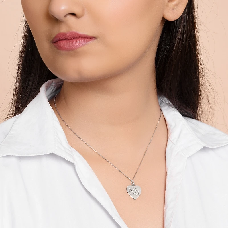 Bling Jewelry Live Love Laugh Word Quote Circle Flower Charm Heart Shape Pendant Necklace Sterling Silver