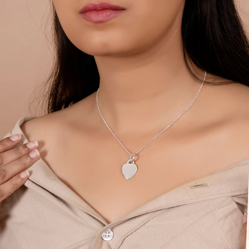 Bling Jewelry Tiny Minimalist Flat Medium Size Heart Shape Blank Plain Pendant Necklace Sterling Silver