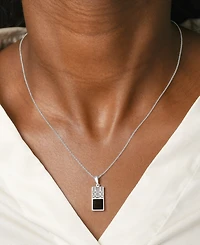 Onyx Happiness Dog Tag 18" Pendant Necklace in Sterling Silver