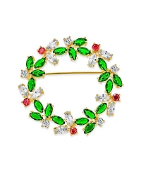 Bling Jewelry Colorful Marquise Cubic Zirconia Cz Green Red White Round Fashion Christmas Holiday Wreath Brooch Pin Gold Plated