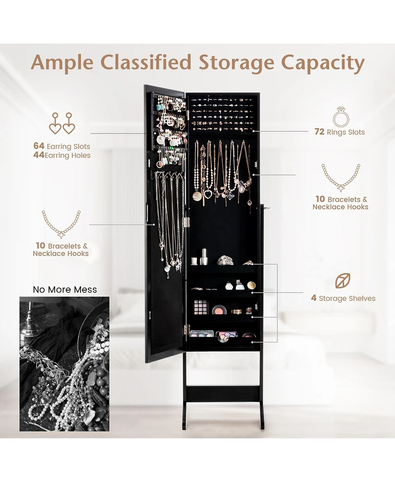Sugift Mirrored Standing Jewelry Cabinet Storage Box