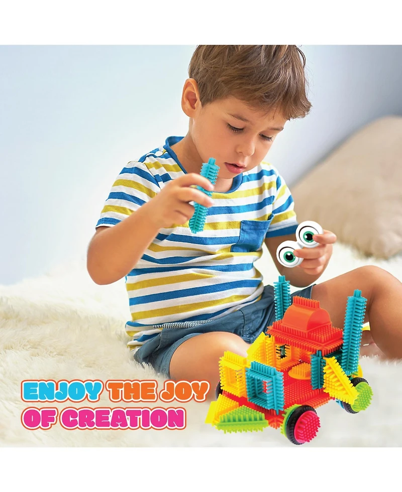 Contixo Stem Building Toys, 244 Pcs Bristle Shape 3d Tiles Building Set Construction Learning Stacking For Boys & Girls, Creative Educational Sensory