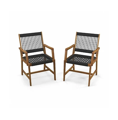Set of 2 Patio Acacia Wood Dining Chairs with Armrests for Lawn Yard