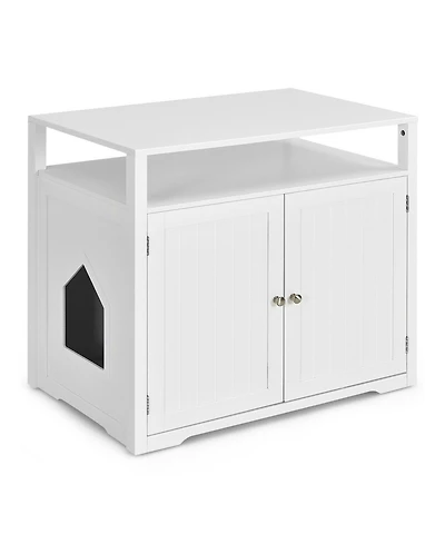 Wooden Cat Litter Box Enclosure Hidden Cat Washroom with Storage Layer