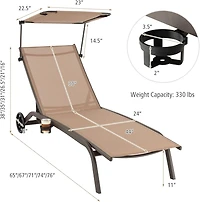 Inolait Patio Heavy-Duty Adjustable Chaise Lounge Chair with Canopy Cup holder and Wheels