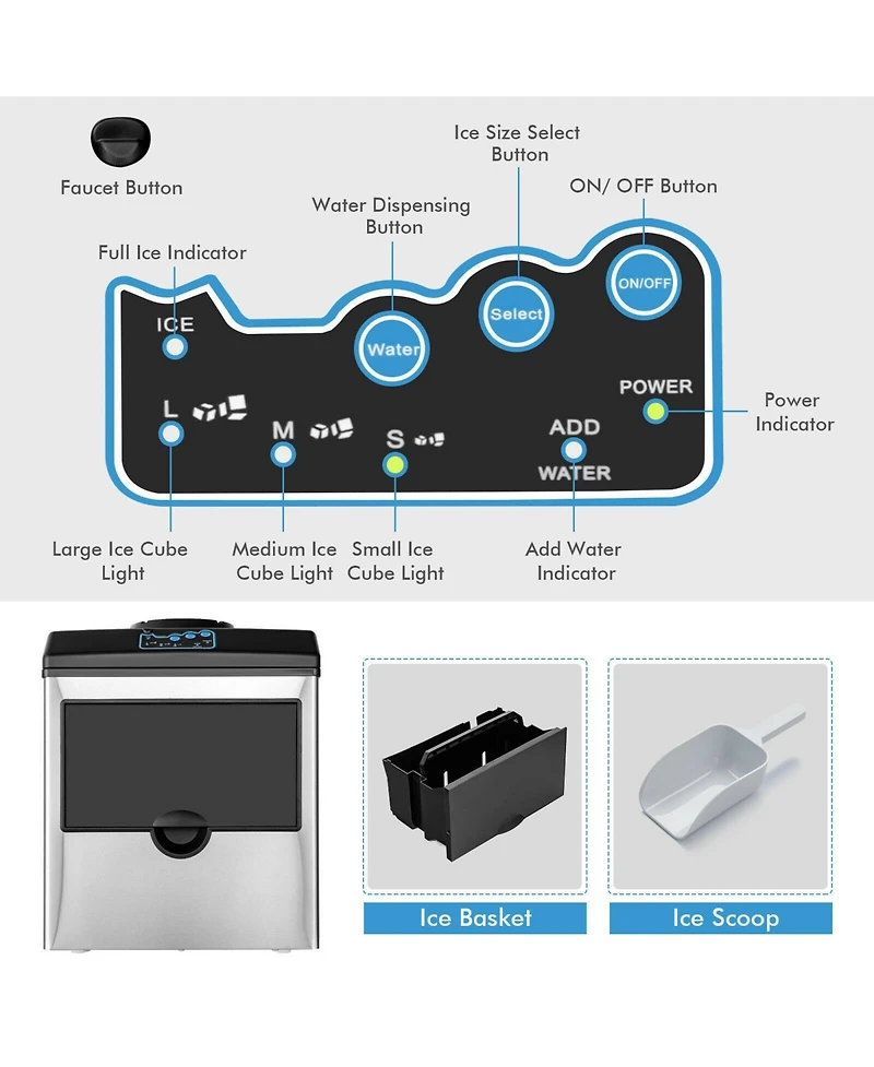 Inolait 2-in-1 Stainless Steel Countertop Ice Maker with Water Dispenser