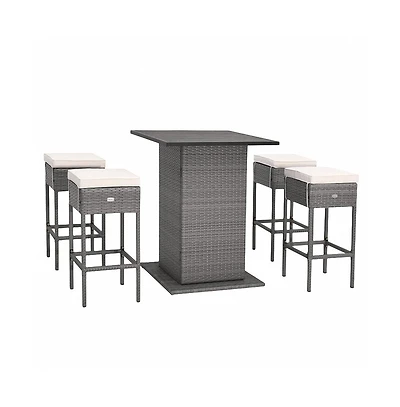 5 Pieces Outdoor Wicker Bar Table Set with Hidden Storage Shelves