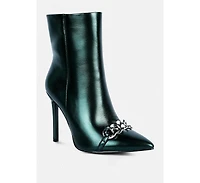 Firefly Metallic Chain Embellished Stiletto Ankle Boots