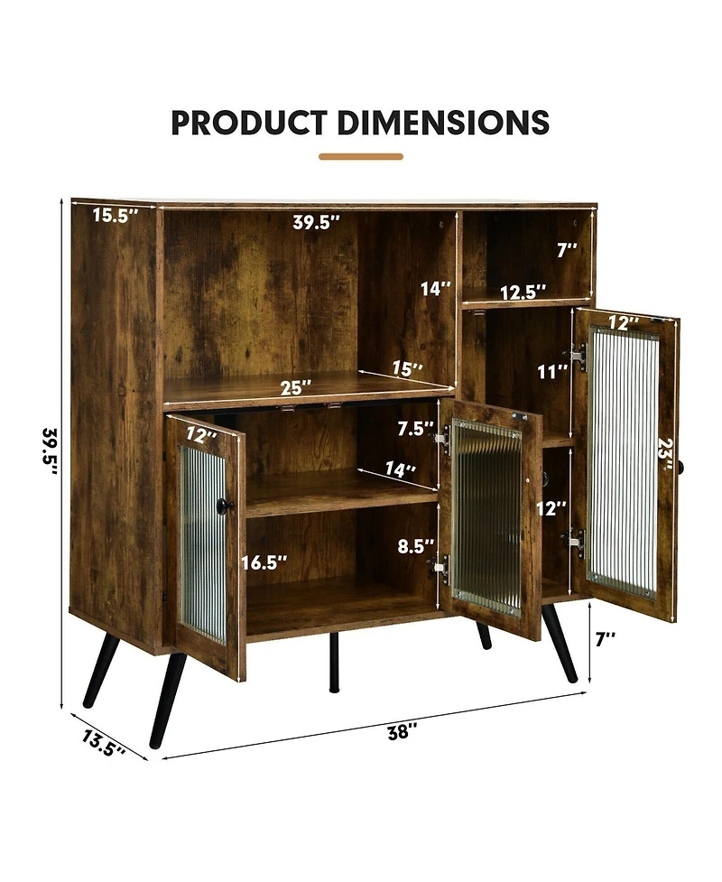Sugift Buffet Storage Cupboard with Glass Door and Adjustable Shelves