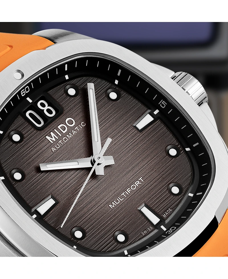 Mido Men's Swiss Automatic Multifort Orange Rubber Strap Watch 41mm
