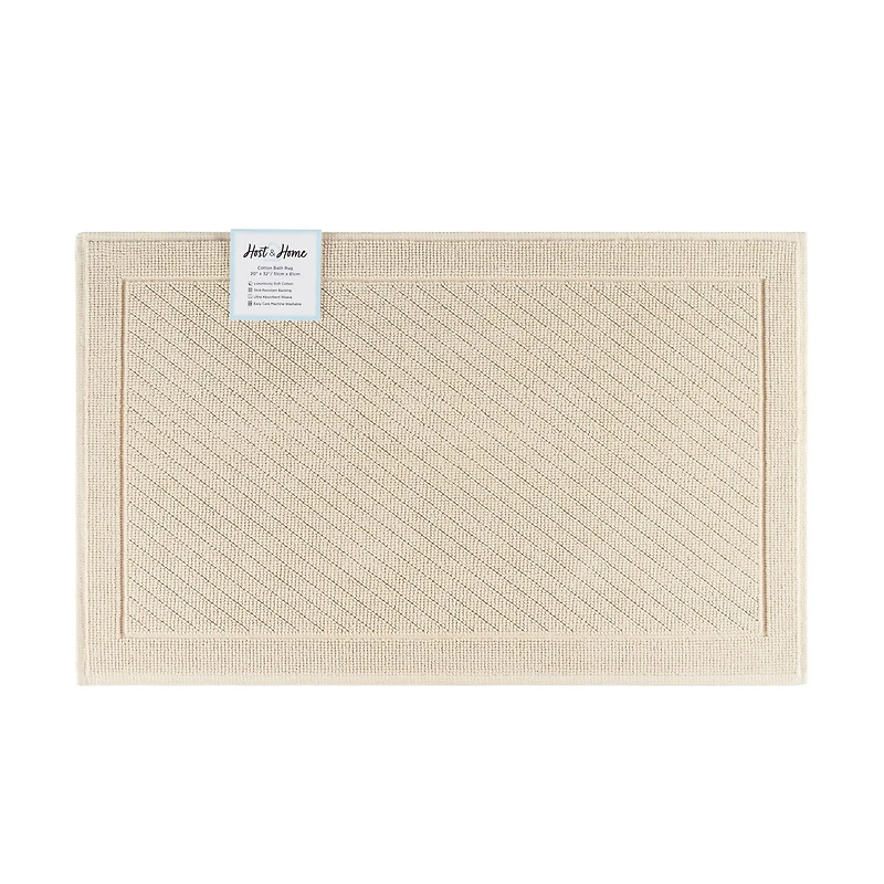 Host & Home Cotton Bath Rug, Stylish Textured Woven Design, Slip Resistant Backing, 5 Color Options