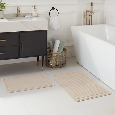 Host & Home Cotton Bath Rug, Stylish Textured Woven Design, Slip Resistant Backing, 5 Color Options, 2-Piece Set - 17x24 20x32