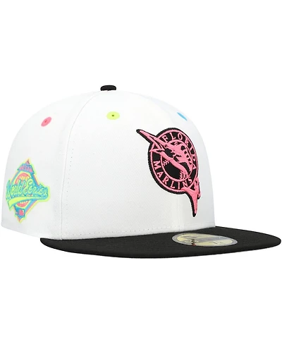 Men's New Era White Florida Marlins Cooperstown Collection Neon Eye 59FIFTY Fitted Hat