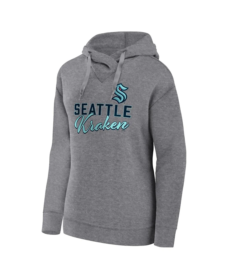 Women's Fanatics Heather Gray Seattle Kraken Script Favorite Pullover Hoodie