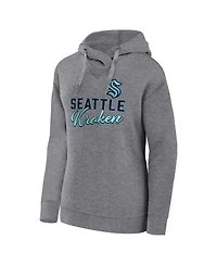 Women's Fanatics Heather Gray Seattle Kraken Script Favorite Pullover Hoodie