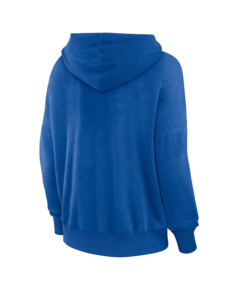 Women's Fanatics Royal Distressed Buffalo Bills Heritage Snow Wash French Terry Lace-Up Pullover Hoodie