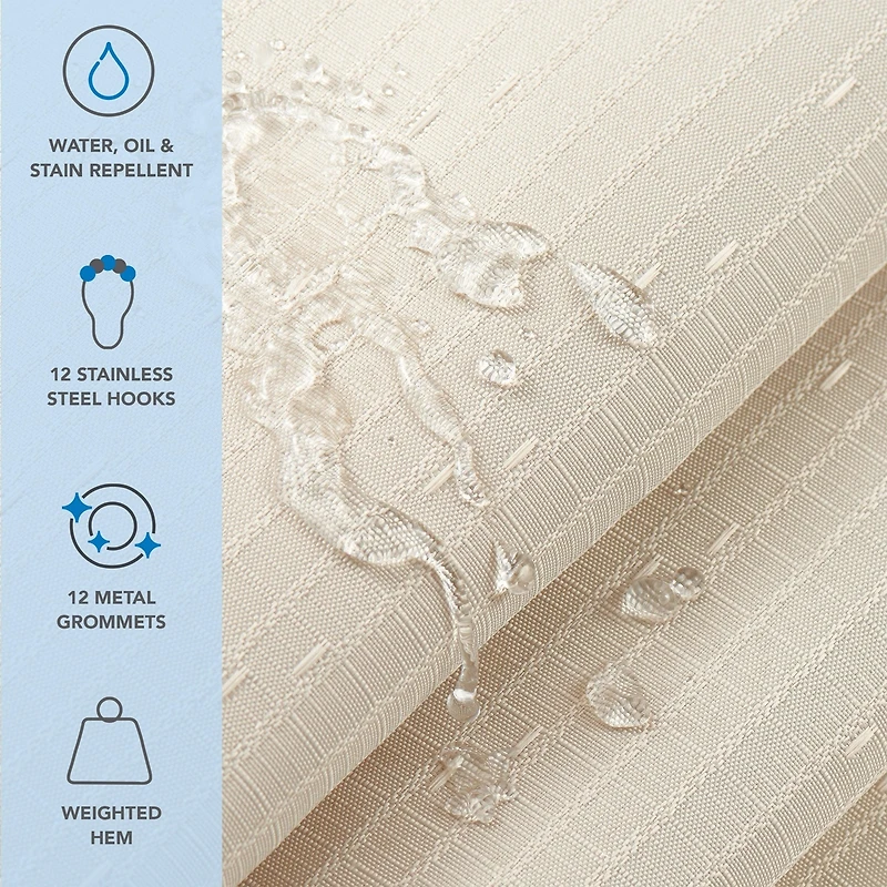 Arkwright Home Host & Raindrop Stripe Textured Shower Curtain Set with 12 Metal Rolling Rings, Weighted Hem, Rust-Proof Grommets, Fine 100% Polye