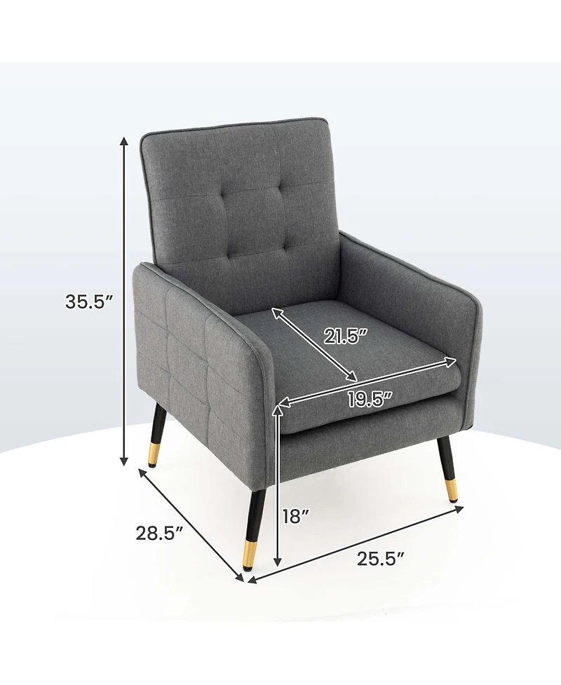 Linen Fabric Accent Chair Modern Single Sofa Chair with Solid Metal Legs