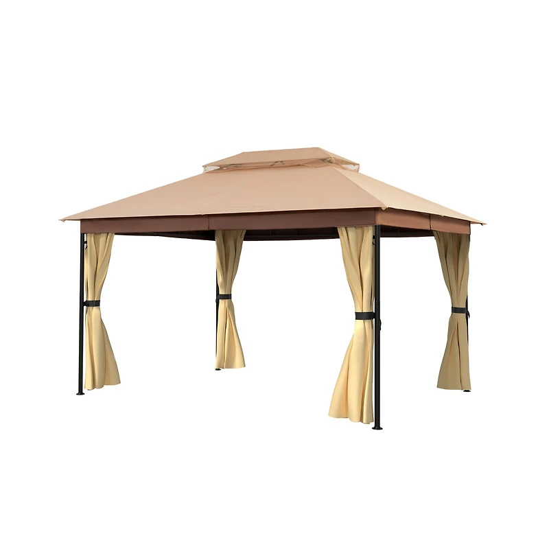 Mondawe 10 x 13 ft Soft Top Outdoor Patio Gazebo Tent Canopy with Included Curtains Ventilated Double Roof, Beige