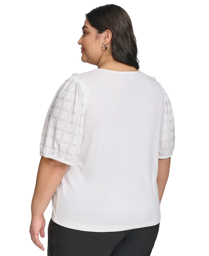 Karl Lagerfeld Paris Plus Embellished Puff Sleeve Top, First@Macy's