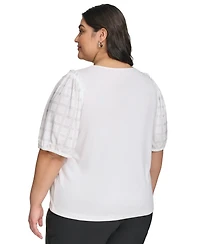 Karl Lagerfeld Paris Plus Embellished Puff Sleeve Top, First@Macy's
