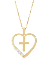 Lab-Grown Opal Cross in Heart 18" Pendant Necklace (1/8 ct. t.w.) in 14k Gold-Plated Sterling Silver