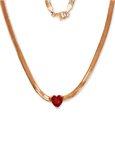Lab Grown Ruby Herringbone Link 18" Collar Necklace (1-5/8 ct. t.w.) in 14k Rose Gold-Plated Sterling Silver
