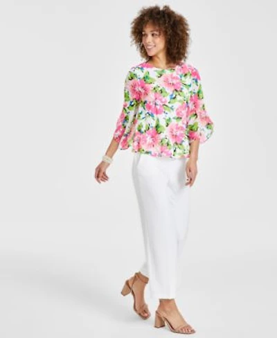Kasper Womens Floral Print Blouse Ankle Pants