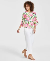 Kasper Womens Floral Print Blouse Ankle Pants