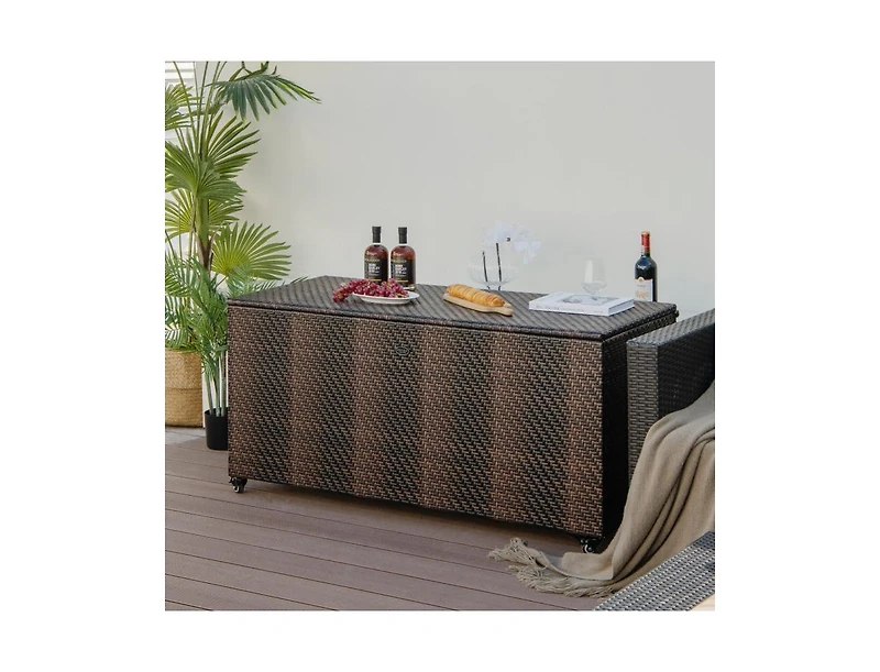 96 Gallon Pe Wicker Outdoor Storage Box with 4 Wheels