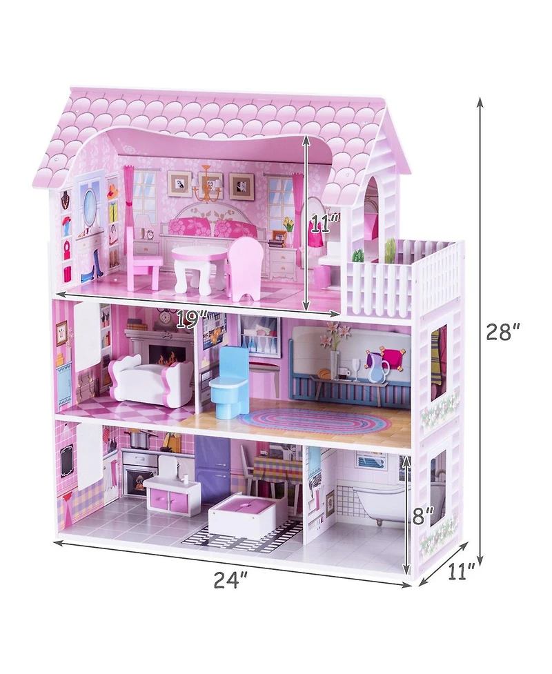 28 Inch Pink Dollhouse with Furniture