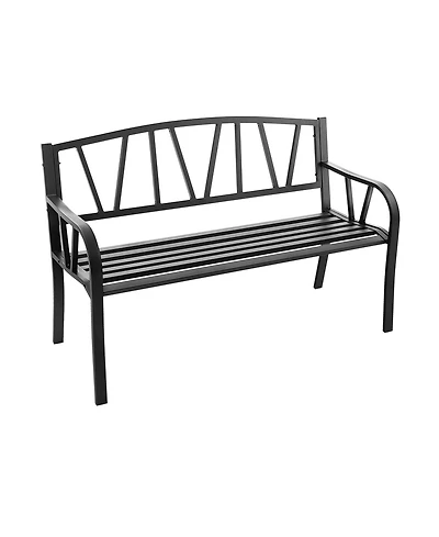 Patio Garden Bench with Metal Frame and Slatted Seat