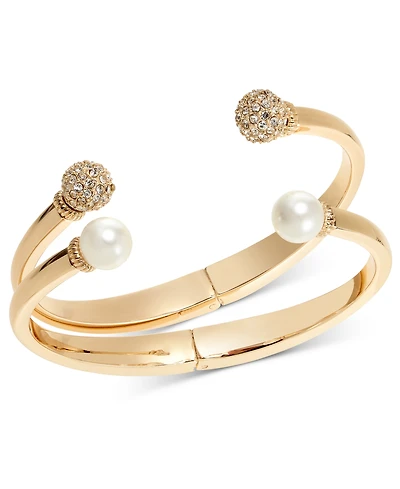 Charter Club Gold-Tone 2-Pc. Set Pave Fireball & Imitation Pearl Cuff Bracelets, Created for Macy's