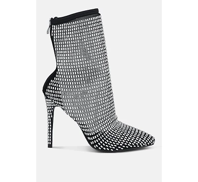 Fortunate Rhinestones Embellished Mesh Boots