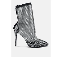 Fortunate Rhinestones Embellished Mesh Boots