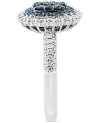 Effy Blue Diamond & White Diamond Halo Cluster Ring (1-1/3 ct. t.w.) in 14k White Gold