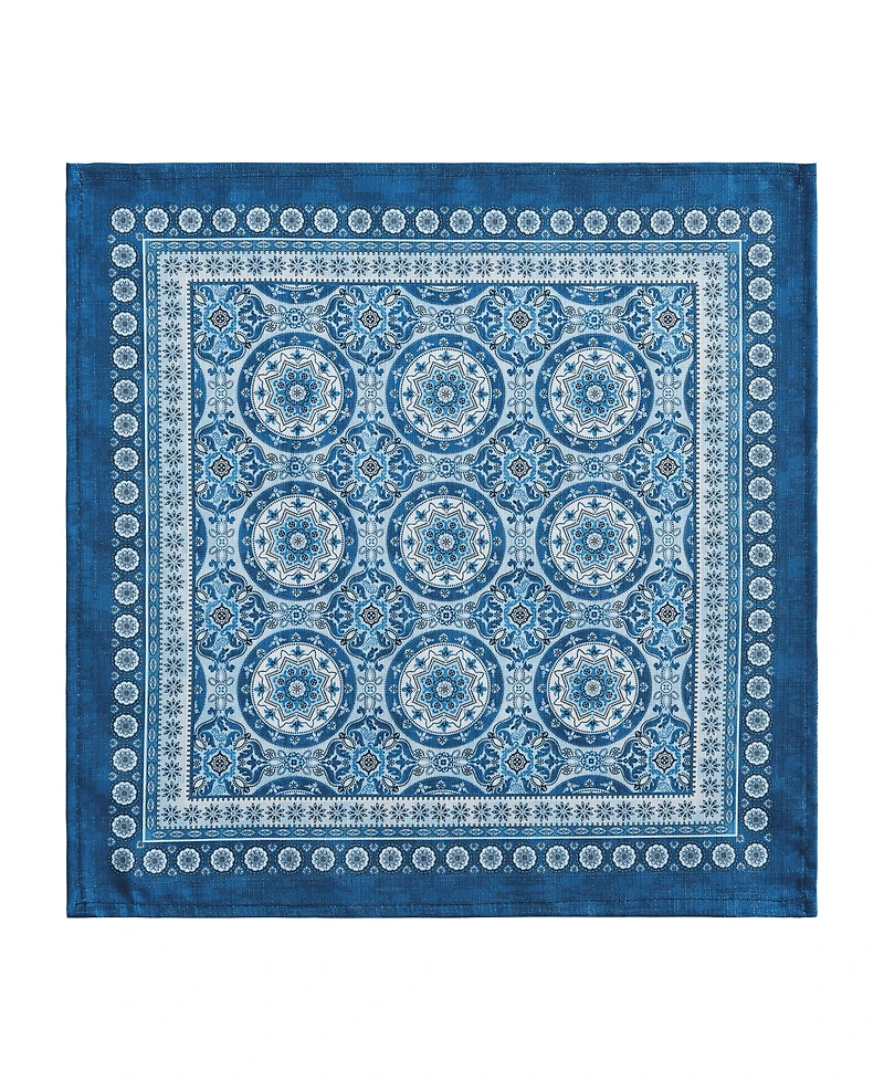Vietri Medallion Blue Block Print Stain Water Resistant Indoor and Outdoor Napkins, Set of 4