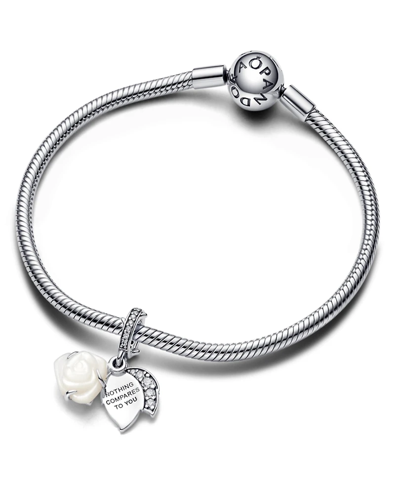 Pandora White Rose Bloom Double Dangle Charm in Sterling Silver