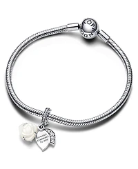 Pandora White Rose Bloom Double Dangle Charm in Sterling Silver