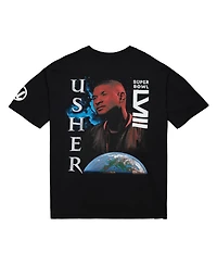 Men's and Women's Mitchell & Ness Black Usher Super Bowl Lviii Collection Worldwide T-shirt