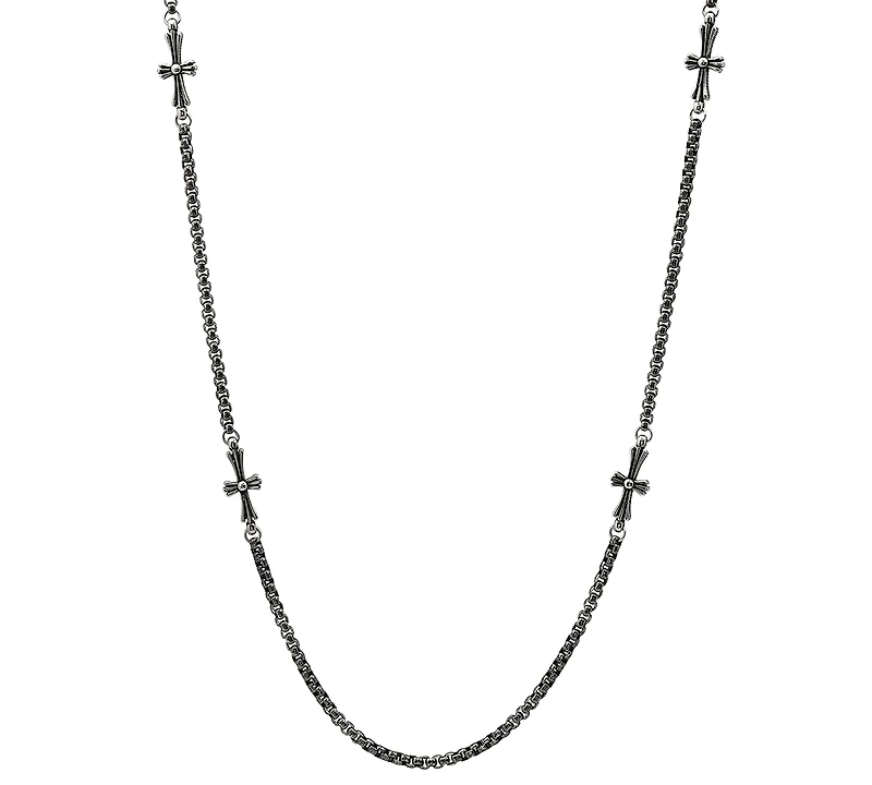 Steeltime Men's Stainless Steel Round Link Chain & Crosses Necklace, 24"