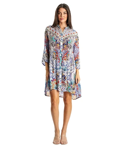 La Moda Clothing Women's Short three -quarter sleeves collared dress