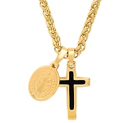 Steeltime Men's Cross & St. Benedict Pendant Necklace, 24"