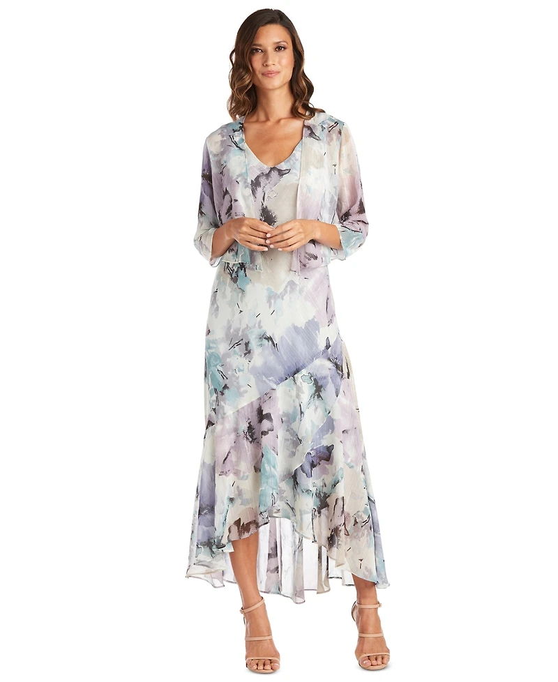 R & M Richards Women's Printed Sleeveless Midi Dress & Cropped Jacket
