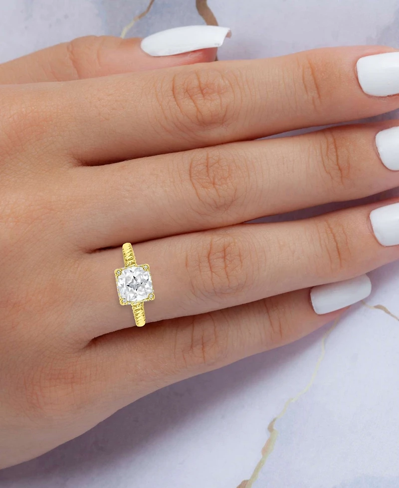 Cubic Zirconia Cushion-Cut Solitaire Twist Rope Engagement Ring
