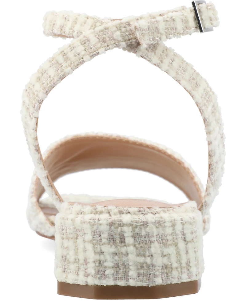 Journee Collection Women's Adleey Ankle Strap Tweed Block Heel Sandals
