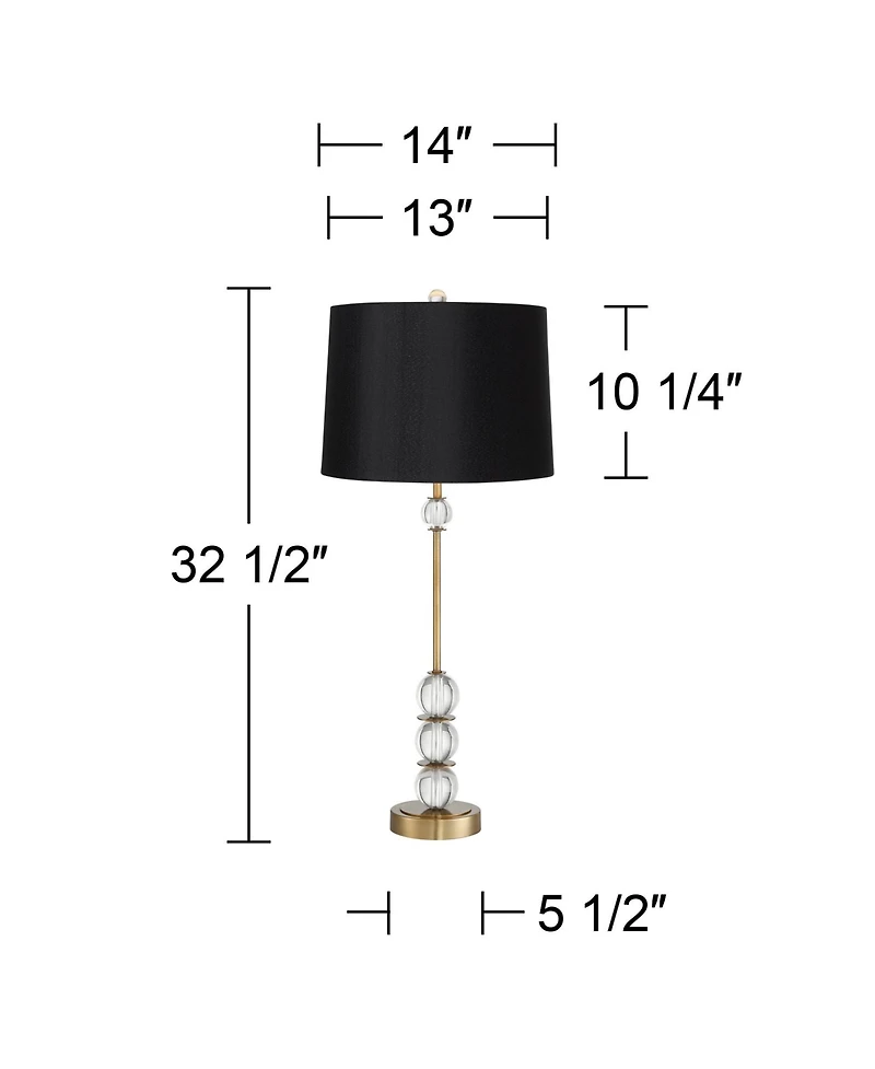 Modern Art Deco Style Buffet Table Lamp 32 1/2" Tall Skinny Brass Gold Metal Crystal Ball Accents Black Hardback Drum Shade Decor Living Room House Ho