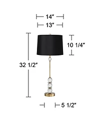 Modern Art Deco Style Buffet Table Lamp 32 1/2" Tall Skinny Brass Gold Metal Crystal Ball Accents Black Hardback Drum Shade Decor Living Room House Ho