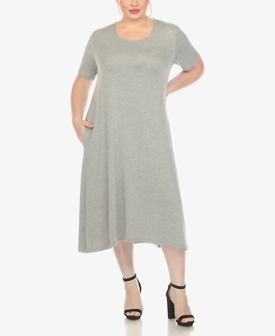 White Mark Plus Short Sleeve Pocket Swing Midi Dress