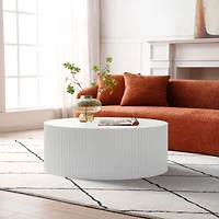 Simplie Fun Contemporary Round Coffee Table with Handcrafted Relief, 35 inch, White